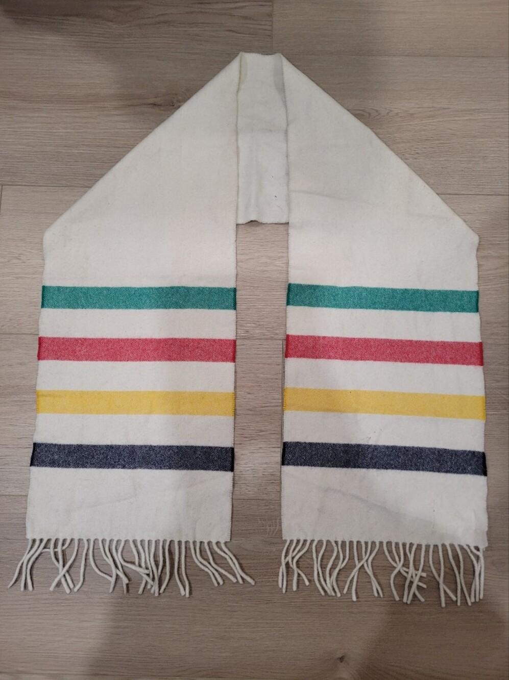 Vintage Hudsons Bay Signature White Stripe Lambswool/Angora Scarf